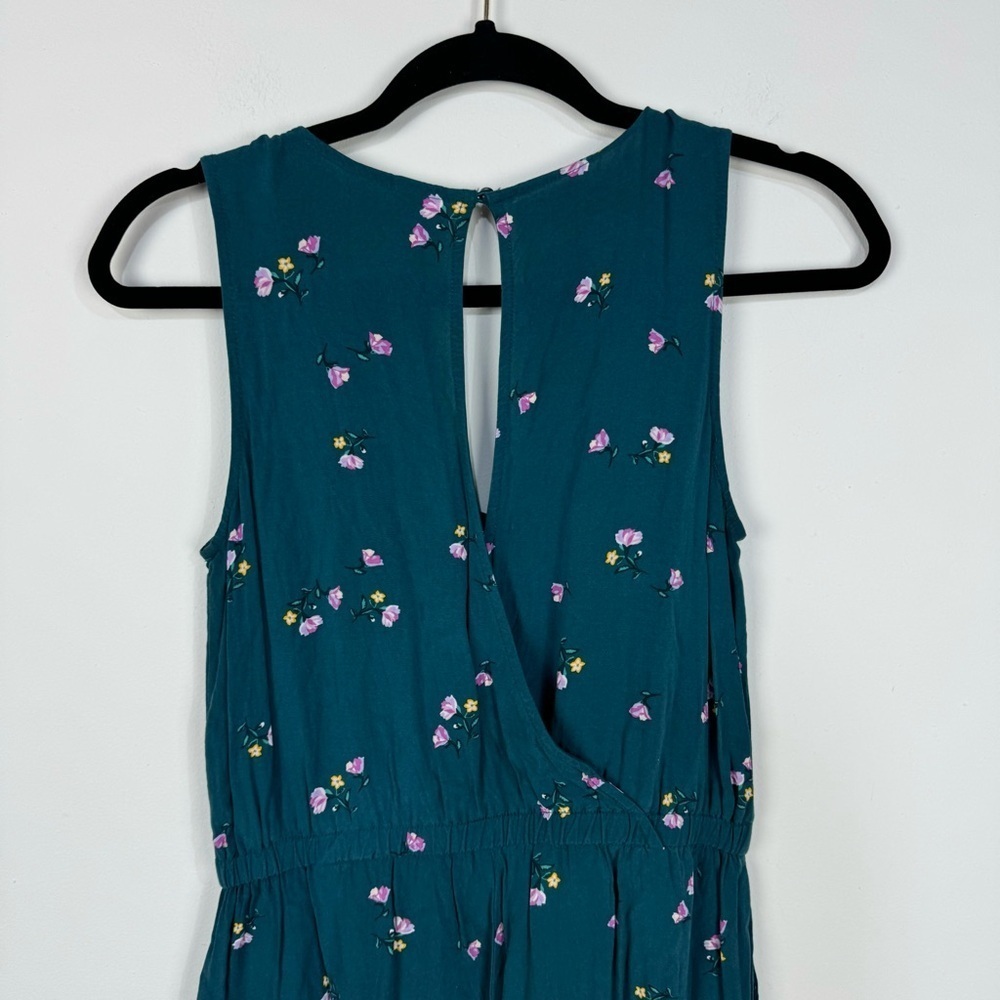 Old Navy Teal Green Floral Jumpsuit Open Back Casual - Picture 4 of 7